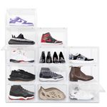 OLLIE XL Shoe Storage Boxes – Foldable and Stackable Shoe Storage Organizer for Closet – Clear Hard Plastic Big Shoe Storage Box For Up to Size 13 – Acrylic Shoe Box Storage Containers for Jordan, Sneakers, Boots (12-Pack, Clear)