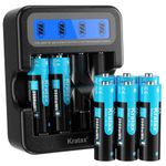 Kratax Rechargeable AA Lithium Batteries, 8 Pack 1.5V AA Li-ion Batteries and 2.5H Intelligent Fast Charger, 1600 Cycles Long-Lasting, 3500mWh High Capacity, Constant Output for Household Office