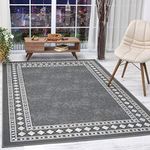 Antep Rugs Alfombras Modern Bordered 5x7 Non-Skid (Non-Slip) Low Profile Pile Rubber Backing Indoor Area Rugs (Gray, 5' x 7')