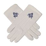 White Masonic Gloves with Blue Embroidery