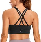 CRZ YOGA Womens Butterluxe Strappy High Neck Longline Sports Bra - Padded Criss Cross Back Workout Sports Bras Crop Tank Top Black Medium