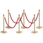 VEVOR Stanchion Post with Velvet Rope, 6-Pack Crowd Control Stanchion with 4PCS 5FT Red Velvet Ropes, Stainless Steel Queue Barrier Line Divider with Fillable Base & Ball Top for Wedding Museum Party