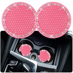 2PCS Bling Car Cup Coaster, 2.75 Inch Auto Car Cup Holder Insert Coasters Silicone Anti-Slip Crystal Rhinestone Drink Car Cup Mat, Universal Vehicle Interior Accessories for Women Girls (Pink)