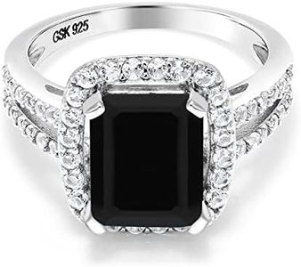 Gem Stone King 925 Sterling Silver Black Onyx Engagement Ring For Women (3.75 Cttw, Emerald Cut 10X8MM, Gemstone Birthstone, Available in size 5, 6, 7, 8, 9), Sterling Silver, Gemstone, onyx and