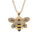 Crystal Embedded Yellow and Black Flying Bumble Bee Necklace (Gold Plated)