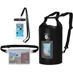 AiRunTech Waterproof Dry Bag, 2L Roll Top Compression Sack with Phone Dry Bag Case and Long Adjustable Shoulder Strap Included for Outdoor Water Sports, Boating, Hiking