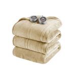 Beautyrest Solid Microlight/Berber Heated Blanket, Queen, Vanilla