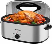 28 Quart Electric Roaster Oven with Visible & Self-Basting Lid, Large Turkey Roaster with Defrost Warm Function, Adjustable Temperature, Removable Pan Rack, Stainless Steel, Silver