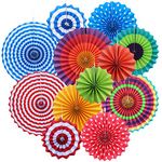 Yotako Party Decorations, 12 Pcs Paper Party Decorations Hanging, Colorful Origami Rainbow Pinwheels Paper Fans Decorations for Mexican Theme Carnival Party Christmas Birthday Wall Decor