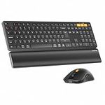 ProtoArc Wireless Keyboard and Mouse, KM60 Full-Size Bluetooth Keyboard and Mouse Set with Wrist Rest, 2.4GHz + Dual Bluetooth, Rechargeable, for Laptop, PC, Mac, Windows, QWERTY UK Layout, Black