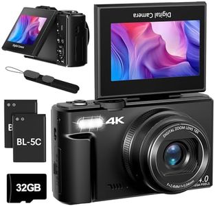 4K Digital Camera for Photography, 4K 64MP Vlogging Camera for YouTube with 3" 180° Flip Screen, Compact WiFi Camera with 18X Digital Zoom, 32GB Micro SD Card & 2 Batteries, Black
