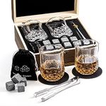 Qinhai Whiskey Stones Glass Gift Set, 2 Bourbon Glasses and 8 Granite Ice Cubes, Christmas Valentines Fathers Day Birthday Santa for Men Dad Him Grandad Teacher Boyfriend