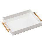 Glossy White Acrylic Tray with Metal Handle-Acrylic Tray for Ottoman,Coffee Table, Breakfast, Tea, Food, Butler - Decorative Tray (12x18 Inch, Glossy White)