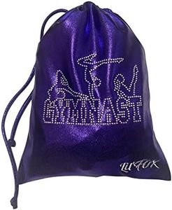 LIL'FOX 8" x 10" Drawstring Girls Grip Bag for Gymnastics 26cm x 20cm - Storage Bag Gym Pouch Lightweight Drawstring Bags for Personal Equipment - Shiny Foil with Rhinestones