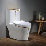 B Backline One Piece Ceramic Floor Mounted Commode/Water Closet/WC/European Toilet With Soft Close Seat Cover Glossy Finish - (White) For Bathroom (S Trap (OUTLET IS FROM FLOOR) 8)