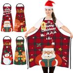 4 Pack Plus Size Funny Christmas Kitchen Aprons for Women Men Adjustable Cooking Chef Aprons Waterproof Bib Aprons Cute Xmas Party Aprons Gift for Bakers Wife Husband Family, Plaid