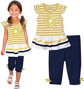 LUKYCILD Baby Girls Summer Clothes Casual Clothing Suit Short Sleeve Striped T-Shirt +Pants