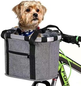 Bike Basket Foldable Bicycle Front Handlebar Bag Bike Rack Storage Pet Basket Removable Quick Installation Suitable for Cycling Bring Pets Shopping Grey
