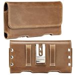 BECPLT for iPhone 16 Pro 16 15 Pro 15 14 Pro 14 Genuine Leather Cell Phone Holster with Belt Clip Case for iPhone 13 Pro 12 Pro 11 Pro Galaxy S24 S23 5G S22 Pixel 8 Belt Phone Pouch-Yellowish Brown