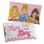 Disney Princess Live Your Story Glow in The Dark 2 Pack Reversible Pillowcases Features Princess Aurora, Belle, & Cinderella - Double-Sided Kids Super Soft Bedding (Official Disney Product)