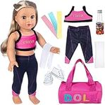 ZITA ELEMENT 18 Inch Girl Doll Yoga Clothes and Accessories for 18 Inch Dolls Sport Set with Shoes Portable Sports Bag Yoga Bands Towel and Drink Bottle(Doll Is Not Included)