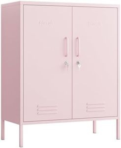 Aiasuit 40 Inch Metal Storage Cabinet Adjustable Shelves 2 Door Lockable Lockers 3 Tiers Multipurpose Lockers Laundry Room or Utility Room Cabinet Home Pink Size: 40”H x 31.5”W x 15”D