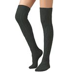 Thigh High Socks for Women Crochet Knitted Knee Stockings Leg Warmers Winter Autumn (Dark Grey)