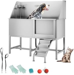 50" Pet Dog Bathing Station, Stainless Steel Dog Bathtub W/Ramp, Floor Grate, Dog Bath Brush, Washing Gloves for Home, Professional Dog Washing Station for Pets (50 Inch Left Door)