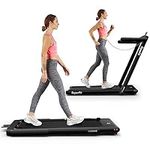 Goplus 2 in 1 Folding, Superfit Under Desk Electric Treadmill, 2.25HP Installation-Free with Blue Tooth Speaker, Remote Control, APP Control and LED Display, Walking Jogging for Home Office