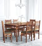 Jangid Handicraft Solid Sheesham Wood Traditional Dining Table 6 Seater | Wooden Six Seater Dinning Table with 6 Chairs for Home | Chairs with Cushion | Dining Room Sets for Restaurants | Brown Finish