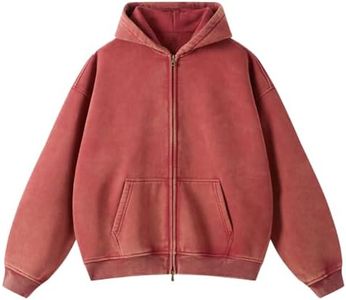 Talakeno Mens Womens Fleece Hoodies Sweatshirt Double Zip Up Oversized Acid Wash Hoodies Winter Vintage Cotton Sweatshirt(Red,M)