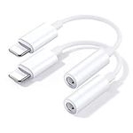 2 Pack Lightning to 3.5mm Headphone Adapter【Apple MFi Certified】 iPhone Aux Adapter Audio Cable Jack Adaptor Dongle Aux Earphone Converter Compatible with iPhone 14 13 12 11 XR XS Max X 8 7 6 iPad