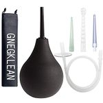 GNEGKLEAN Black Silicone Enema Bulb Kit 7.6oz Clean Douche for Men Women with 19.7in Hose+4 Replaceable Nozzle (Black)