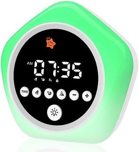 DINVEL Kids Alarm Clock, Toddler Sleep Training Clock with Red Green Light, Ok to Wake Clock for Kids with Night Lights,10 Colors and 5 Sounds, Perfect Clock Gift for Kids