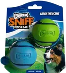 Chuckit! Sniff Ball Dog Toy, Durable High Bounce Bacon and Peanut Butter Scented Rubber Dog Ball Fetch Toy, Medium, 2 Pack