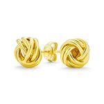 Traditional Classic Round Ball Woven Twisted Rope Cable Love Knot Ball Stud Earrings For Women Yellow 14K Gold Plated .925 Sterling Silver