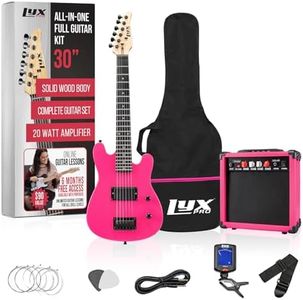 LyxPro 30 Inch Electric Guitar and Starter Kit for Kids with 3/4 Size Beginner’s Guitar, Amp, Six Strings, Two Picks, Shoulder Strap, Digital Clip On Tuner, Guitar Cable and Soft Case Gig Bag - Pink
