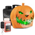 BeamZ S553L Halloween Pumpkin Fog Machine with 250ml Fluid, 3x RGB LEDs, Creepy Sound Effect, Remote Control, Fast 30s Reheat - Perfect Pumpkin Fogger for Spooky Halloween Atmosphere