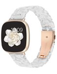 TOYOUTHS Resin Strap Compatible with Fitbit Versa 3/Versa 4/Sense/Sense 2, Women Men Adjustable Fashion Bracelet Strap with Stainless Steel Quick Release Clasp, White Flower