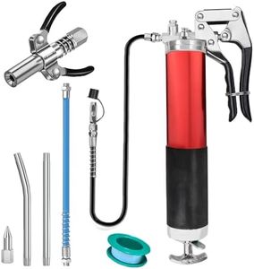 Anesty Lubrication Press Set, 7000 PSI High Performance Lubricator Kit, Grease Gun with Pistol Grip with 30 cm/45 cm Hose & Double Handle G Coupler & 2 Metal Tubes & Sharp/Flat Nozzle