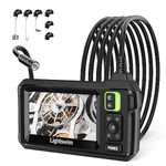 Industrial Endoscope Inspection Camera, Lightswim 4.3" IPS Borescope Sewer Camera,Handheld IP67 Waterproof Snake Camera with 8 LED Lights 5M/16.5FT Semi-Rigid Cable