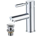 Basin Tap with pop up Waste,Luckyhome Washroom Sink Mixer Taps Single Lever Brass Cold and Hot Water Faucet