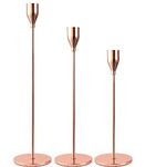 Kiwilon 3-in-1 Candle Holders - Rose Gold | Premium Candle Stick Stand for Home Decoration | Ideal for Taper Candles, Candelabra | Fits 3/4 inch Thick Candles | Easy to Assemble & Elegant