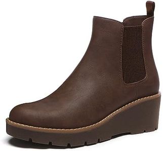 Athlefit Women's Chelsea Wedge Boots Elastic Platform Lug Sole Slip on Wedge Ankle Brown Booties Size 6.5