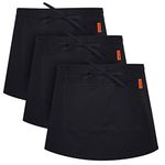 Waist Apron, Black Waiter Waitress Aprons with 2 Pockets Bistro Restaurant Gardening Half Apron for Men and Women (3, Black)