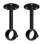 Suimlmta Ceiling Mount Curtain Rod Bracket, Ceiling Curtain Rod Holder 1 1/4 Inch Curtain Rod Brackets Heavy Duty Flange Rod Holders Black Closet Pole End Supports Socket (Set of 2)