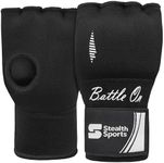 Stealth Sports Padded Inner Hand Wraps Men Women Junior Kids 75cm Long Elastic Wrist Straps Quick Gel Boxing Wraps MMA Punching Martial Arts Muay Thai Gel Under Mitts Bandages (Black, L/XL)