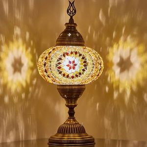 DEMMEX (15 Colors) Battery Operated Mosaic Table Lamp with Built-in LED Bulb, Turkish Moroccan Handmade Mosaic Table Desk Bedside Mood Accent Night Lamp Light Lampshade with LED Bulb,No Cord (Amber)