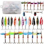 SHADDOCK Fishing Lures Kit 30pcs Assorted Hard Metal Fishing Spoons Spinner Baits Casting Rotating Lures Set with Tackle Box for Bass Trout Salmon Walleye Pike