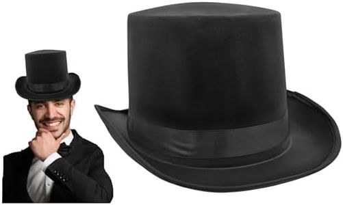 Nicky Bigs Novelties Tall Black Satin Finish Top Hat - Deluxe Formal High Crown Top Hat for Tuxedo, Roaring 20s Party, Magician, Circus Ringmaster, Steampunk, Victorian Era Dress-Up Accessory-One Size